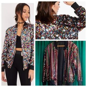 Vintage multicolor sequins foil bomber jacket